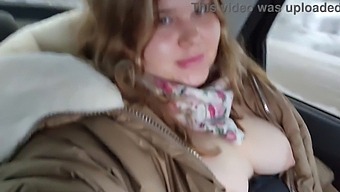 Chubby Girl With Big Boobs Pleasures Herself In A Car