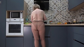 Sexy Milf In Stockings Teases With Breakfast Options In The Kitchen