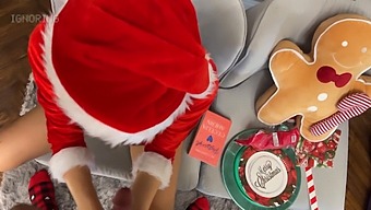 A European Babe Delivers An Erotic Handjob In A Mini Skirt And Santa Costume, Followed By A Ball Play