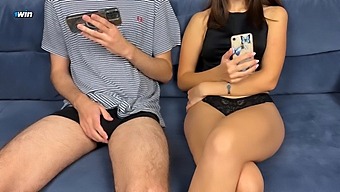 Stepbrother Joins Stepsister In Watching Porn And Masturbating, But She Takes It To The Next Level With A Handjob And Facial